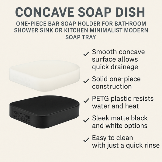 Concave Soap Dish Black One Piece Bar Soap Holder for Bathroom Shower Sink or Kitchen Minimalist PETG Plastic Tray