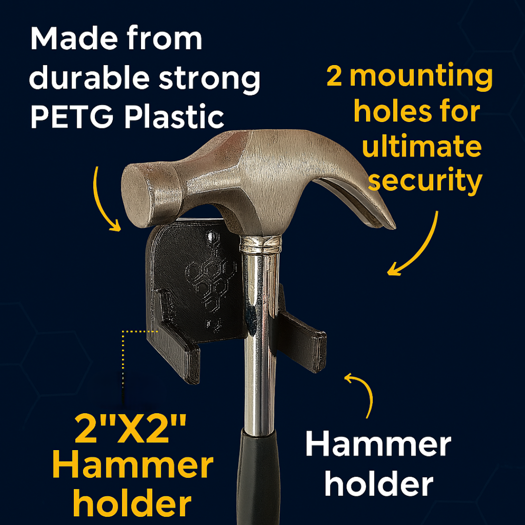 Hammer Wall Mount 2x2 Heavy Duty Holder for Claw Hammers PETG Plastic Tool Organizer Garage Pegboard Hook Alternative Honeycomb Hard Goods