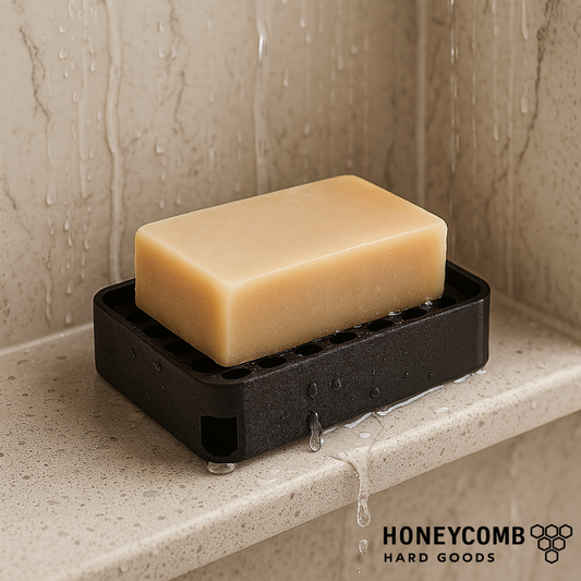 Modern Draining Soap Dish | Black Soap Holder Tray for Sink, Shower or Bathroom | Bar Soap Saver with Drain | PETG Two-Piece Soap Tray