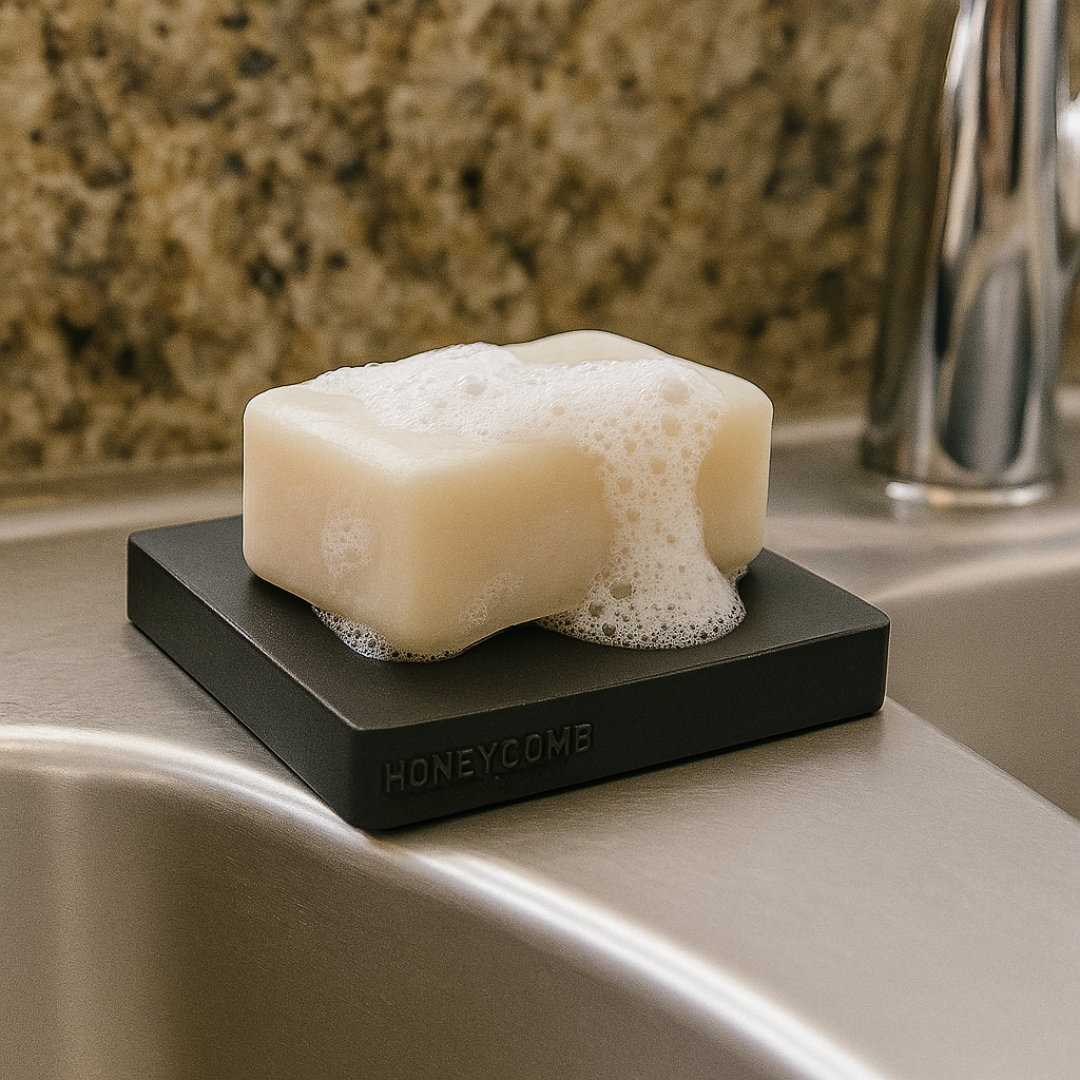 Concave Soap Dish Black One Piece Bar Soap Holder for Bathroom Shower Sink or Kitchen Minimalist PETG Plastic Tray