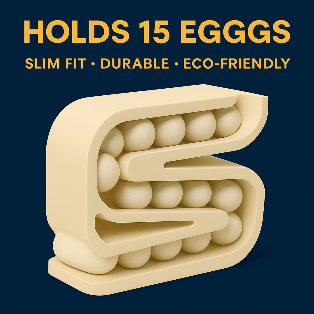 Vertical Egg Organizer for Fridge – Holds 15 Eggs | Space-Saving Gravity-Fed Egg Tray | Eco-Friendly Plastic
