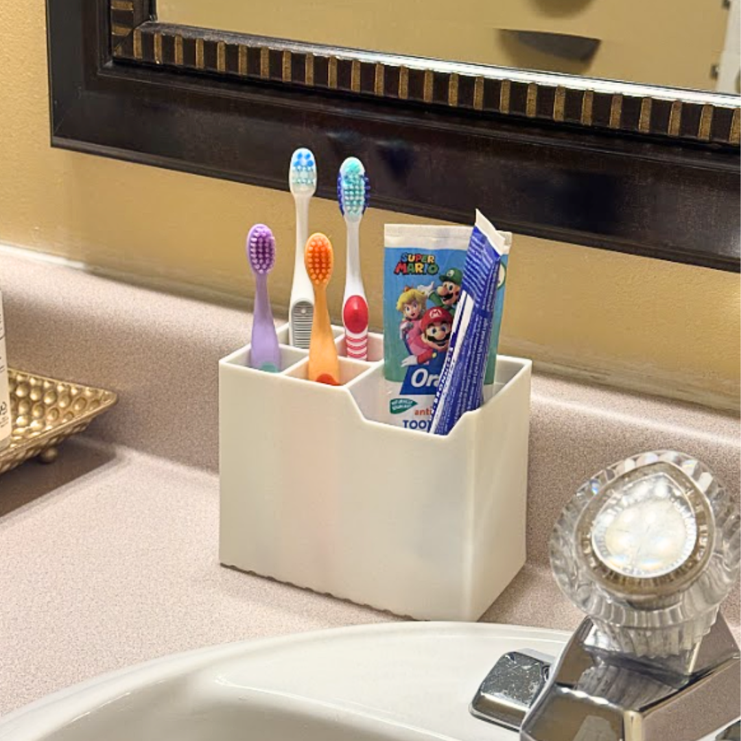 Toothbrush Holder for Bathroom Countertop 4 Slot Rectangular Organizer Modern Sink Storage Stand for Home or RV